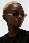 Rectangular Metal Sunglasses — Y2K Wing Temple Detail (Silver, Navy &amp; Black)