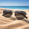Aviator Sunglasses — Gunmetal with Perforated Brow Detail