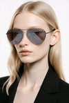 Aviator Sunglasses — Gunmetal with Perforated Brow Detail