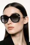 Glamour Butterfly Sunglasses — Black with Glitter-Textured Corners