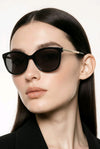 Round-Cat Sunglasses — Black with Silver Temple Detail