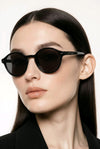 Round Keyhole Sunglasses — Black with Rivet Detail