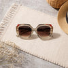 Oversized Square Sunglasses — Crystal Clear with Multicolor Mosaic Detail