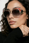 Oversized Square Sunglasses — Crystal Clear with Multicolor Mosaic Detail