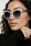Round Sunglasses — Ivory with Abstract Print Detail