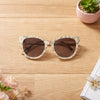 Round Sunglasses — Ivory with Abstract Print Detail