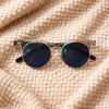 Round Browline Sunglasses — Crystal Clear with Teal Mirrored Lens