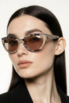 Textured Cat-Eye Sunglasses — Vegan Leather Finish