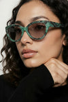 Textured Cat-Eye Sunglasses — Vegan Leather Finish